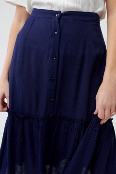 womens blue a line button down skirt